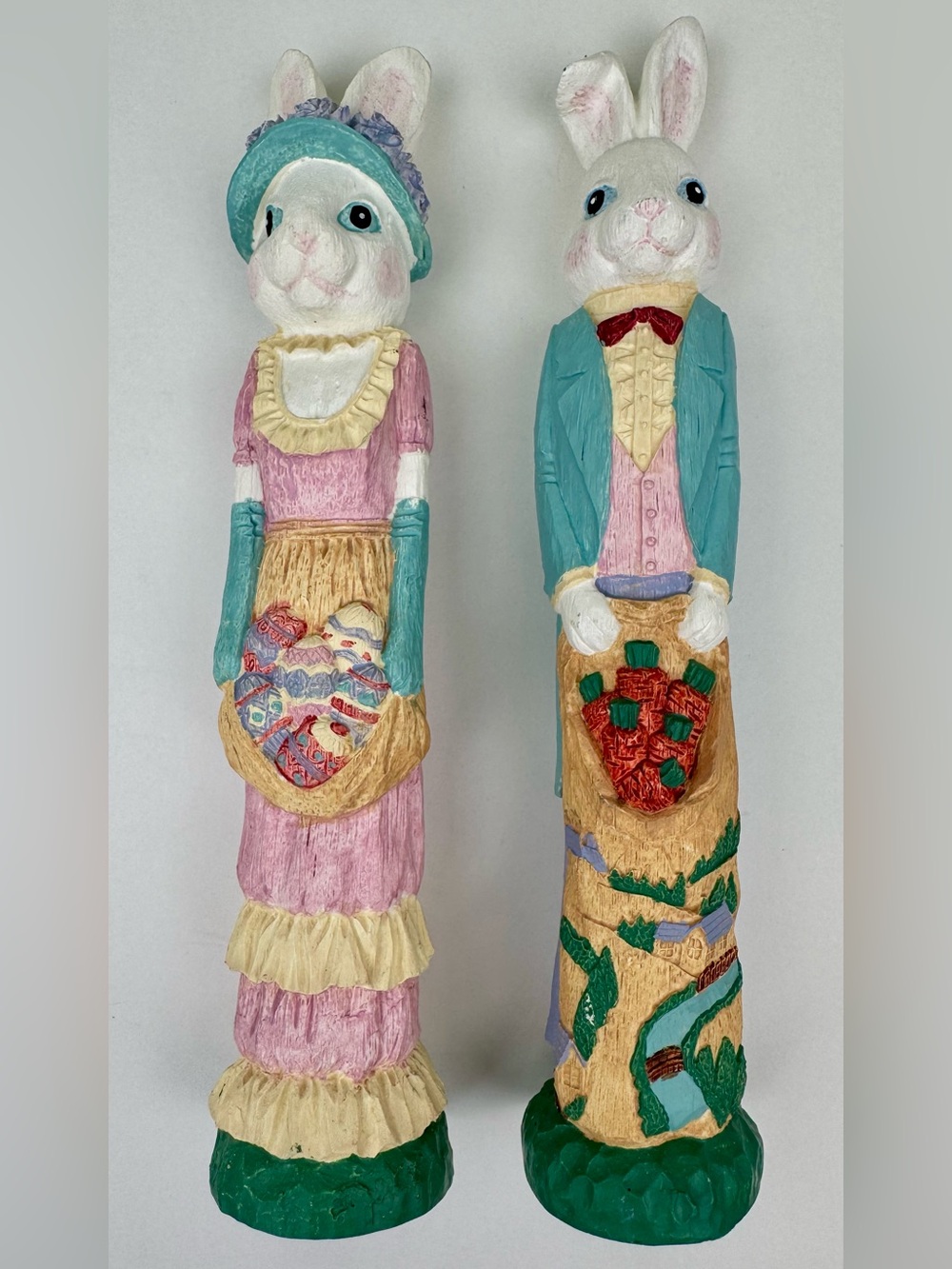 Easter Bunny figurines 12” in height. Good used condition. ABC Distributing Co.